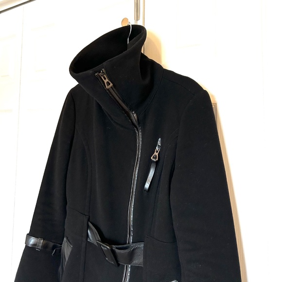 Rudsak Fitted Cropped Wool Jacket Leather Trim Bell Sleeves Black Size S - Picture 6 of 17